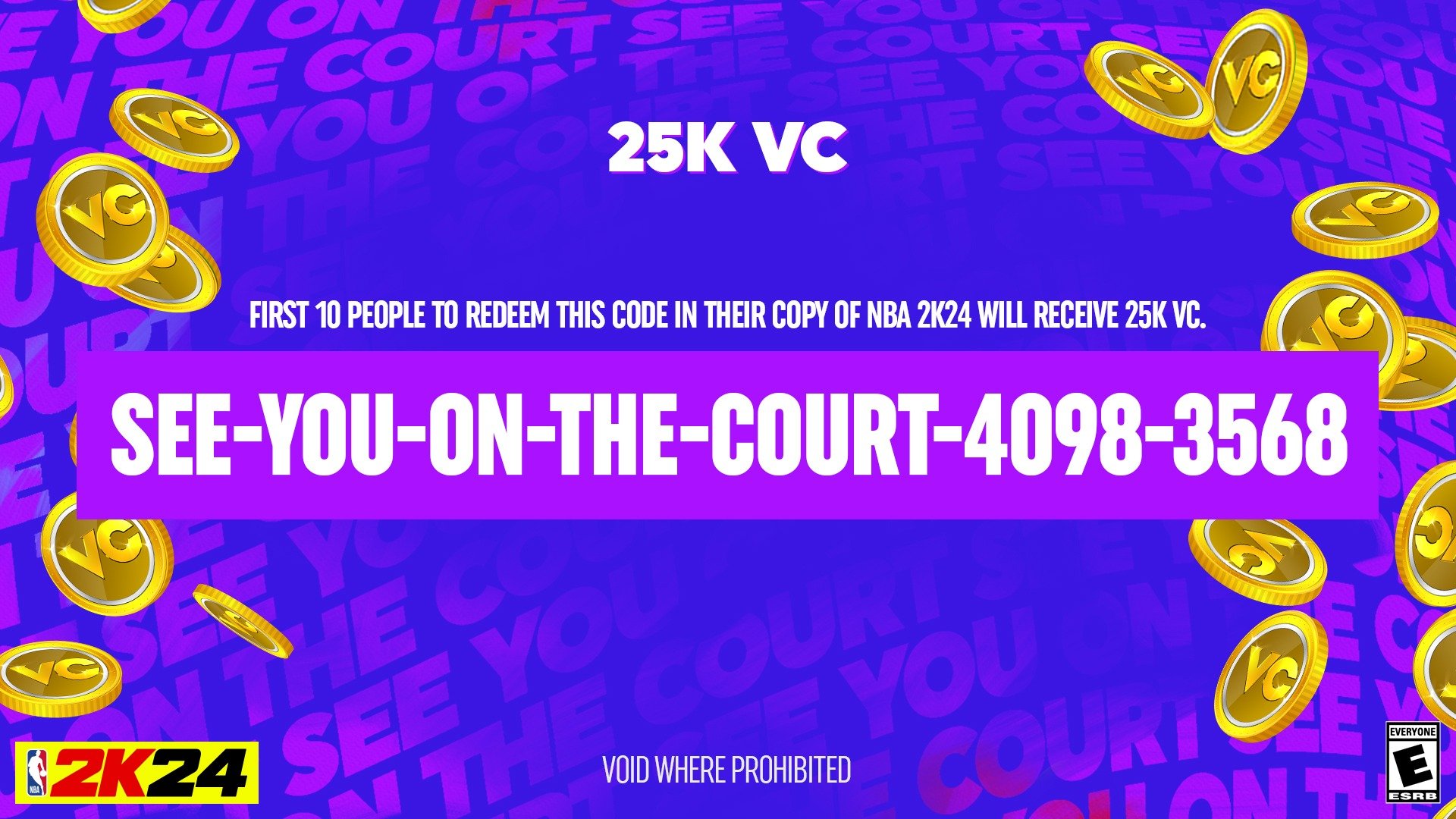 定番 SEE-YOU-ON-THE-COURT-4098-3568 for 25K VC | NBA 2K24 Locker Code ニンテンドー3DS/2DS